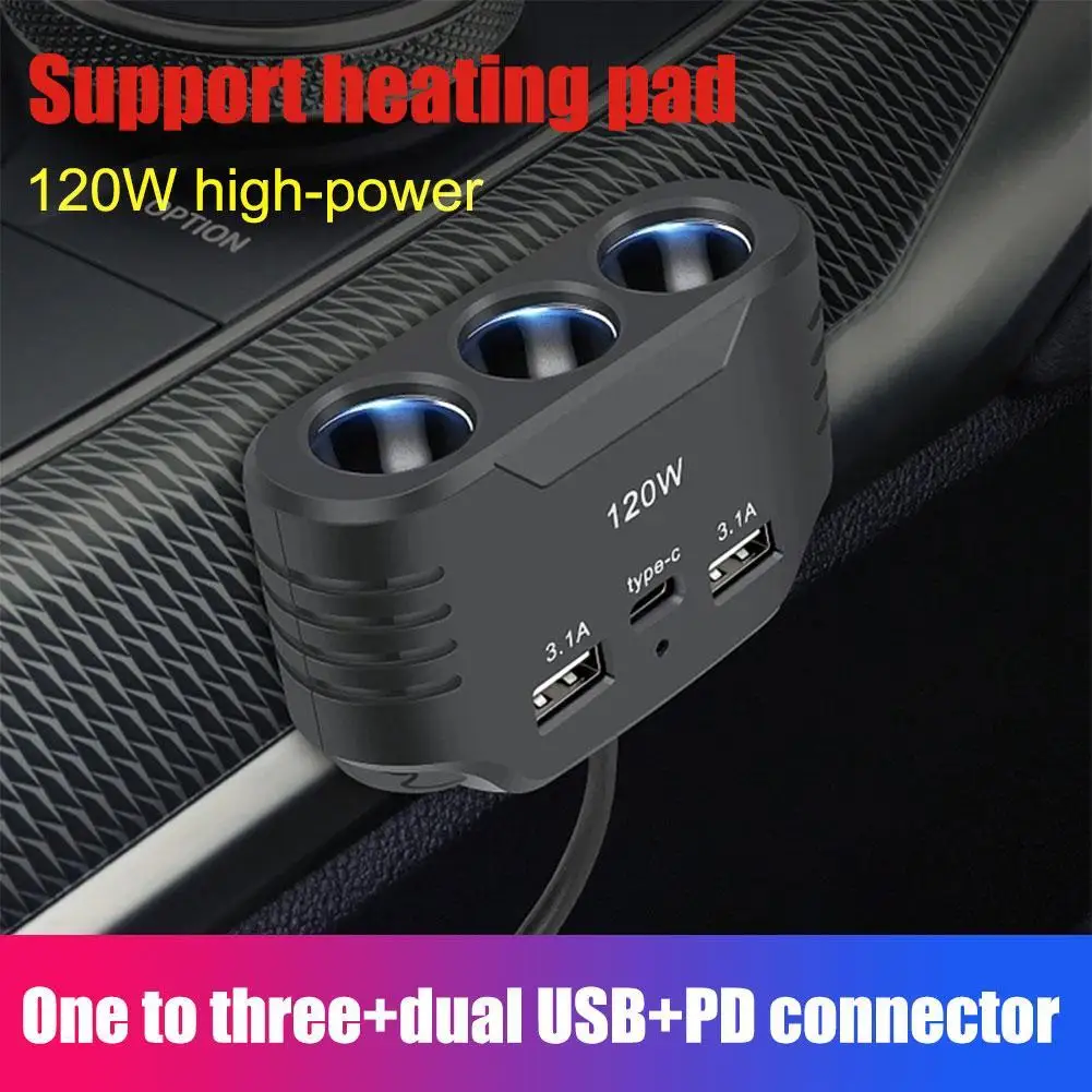 

3 Socket Car Cigarette Lighter Splitter Dual USB LED Car Fast Charger 120W 12V 24V Car Charger Adapter for iPhone GPS Dashc G3C9