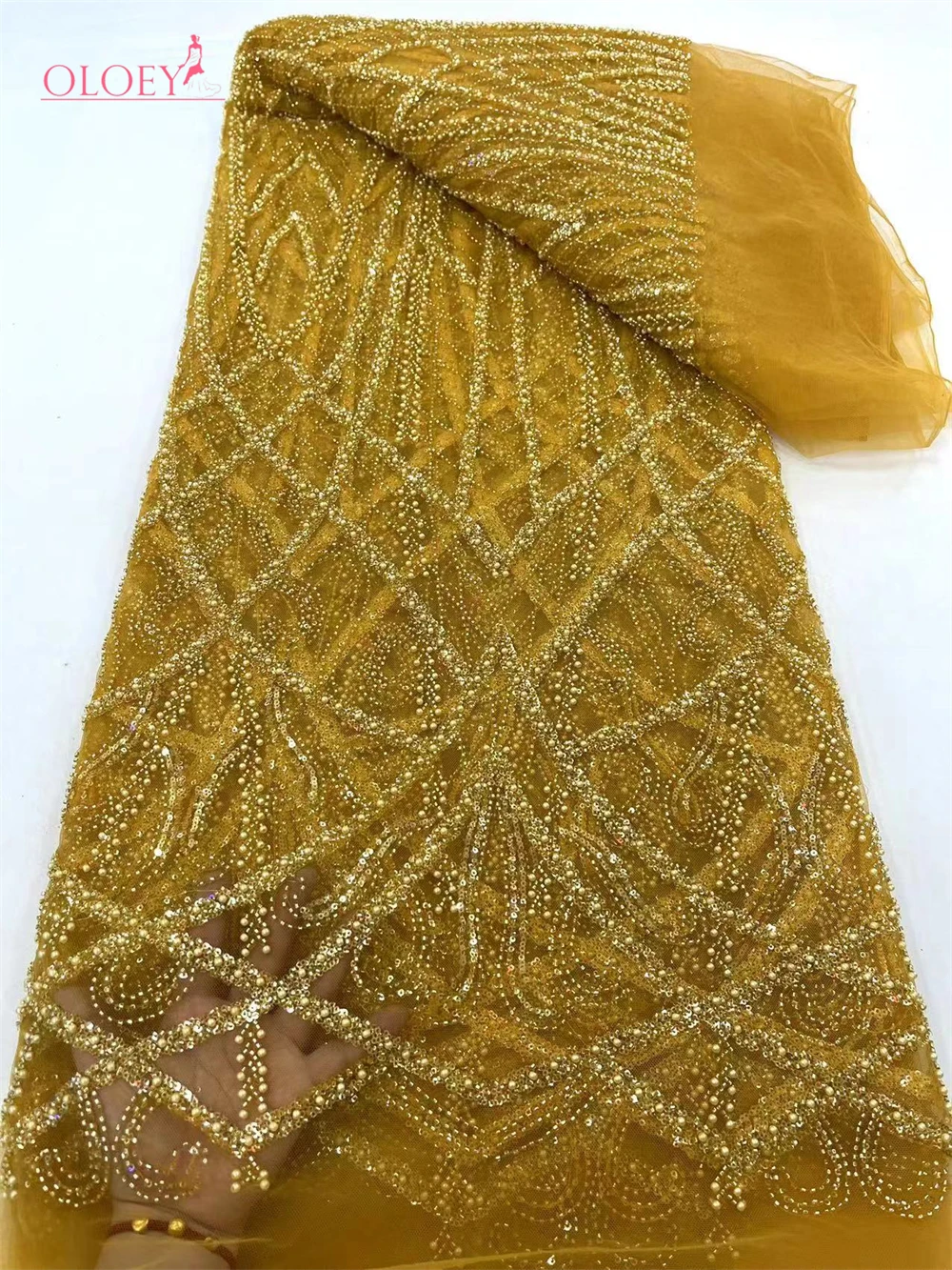 

2024 Fashion French Embroidery Beaded Lace Fabric African Nigerian With Sequins Lace Fabric For Wedding Dress