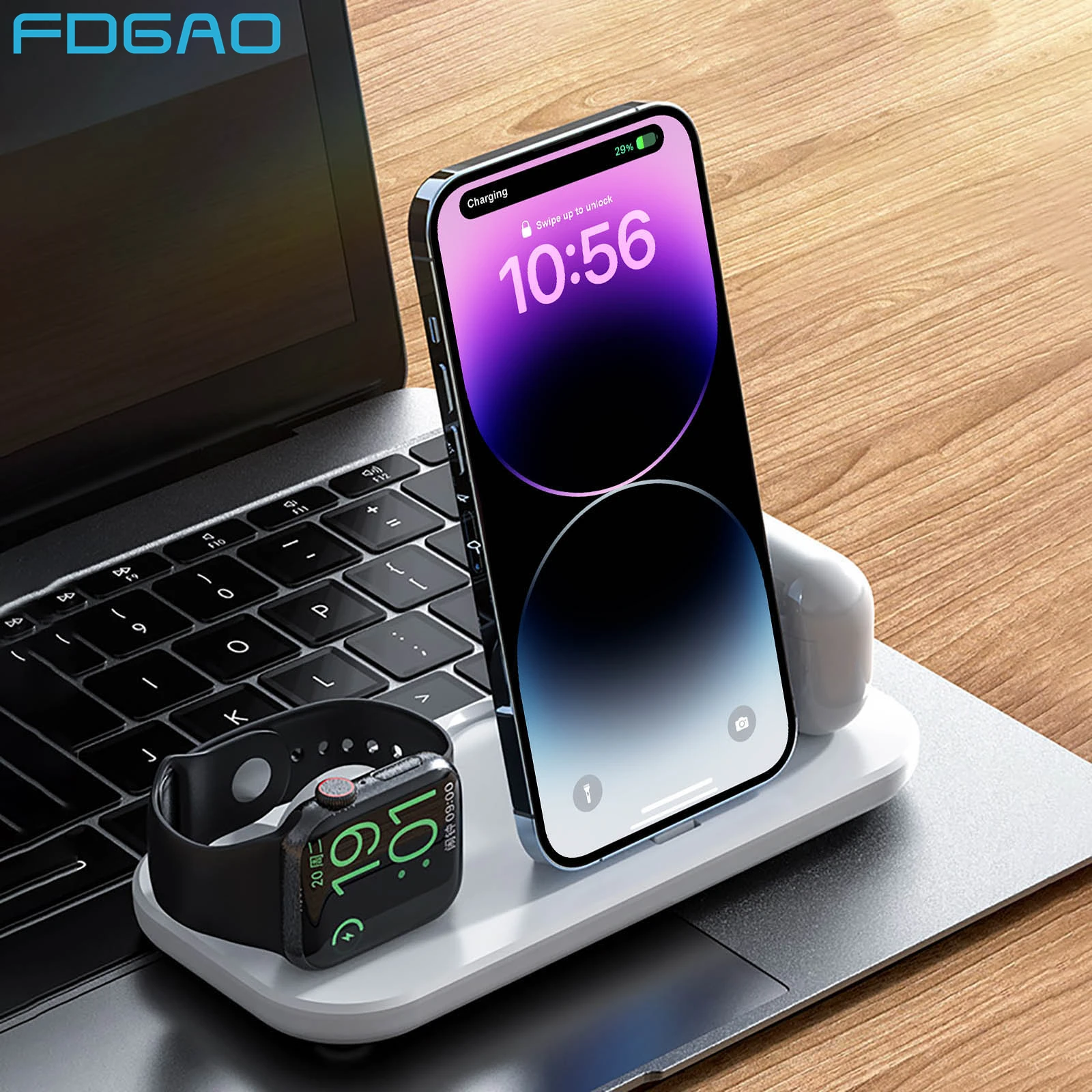 3 in 1 Wireless Charger Stand For iPhone 14 13 12 11 Portable Fast Charging Dock Station for Airpods Pro Apple Watch iWatch 8 7