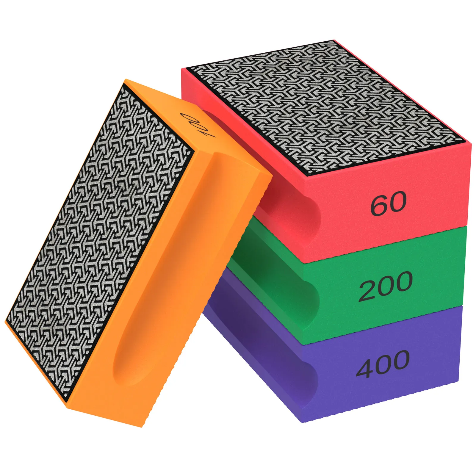 

4Pcs Diamond Hand Polishing Pads Set 60/100/200/400 Grit Handheld Diamond Sanding Block Foam Back Reusable Square Wet Dry Glass