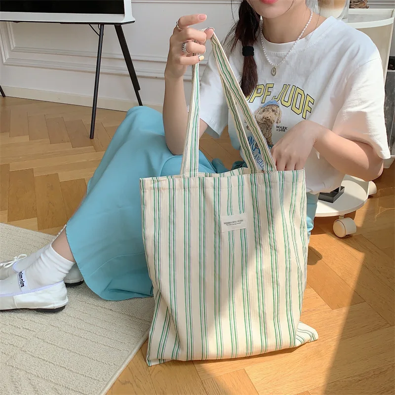 

Youda Ladies New Style Canvas Shoulder Bag for Women Simple Stripe Handbag Large Casual Capacity Shopper Tote Bags