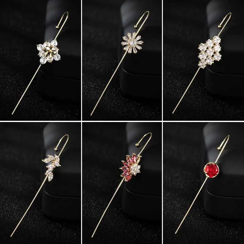 Cubic Zirconia Leaves Ear Clip Flower Earrings for Bridesmaid