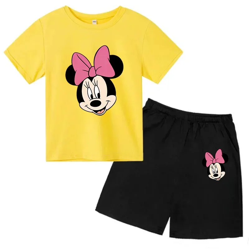 thumbnail image 1 of Conjunto de camisetas y pantalones cortos de verano con estampado de Mickey para niños y adolescentes de 2 a 14 años, camisetas informales de manga corta y cuello redondo, 2 piezas, 1 of 5