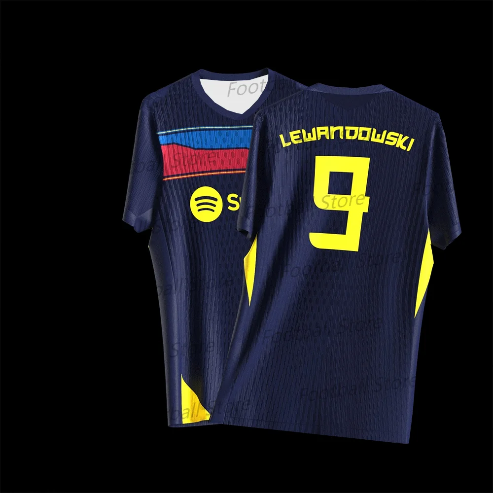 T Shirt For Men Football Jersey Spain O-Neck Quick Drying Bar&ccedil;a Design Training Lewandowski 9 25-26 Kit Adult/KID Jersey Kit