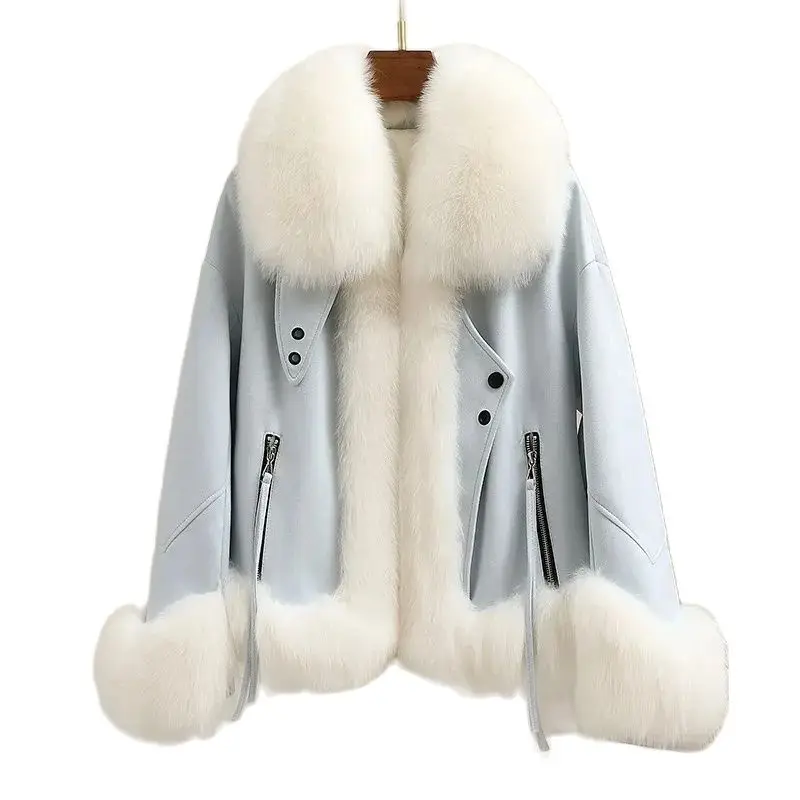 

Haining's New Fox-like Relaxed Temperament Casual Down Short Coat Fashion Suede With Fur Collar Winter Warm Coat Female