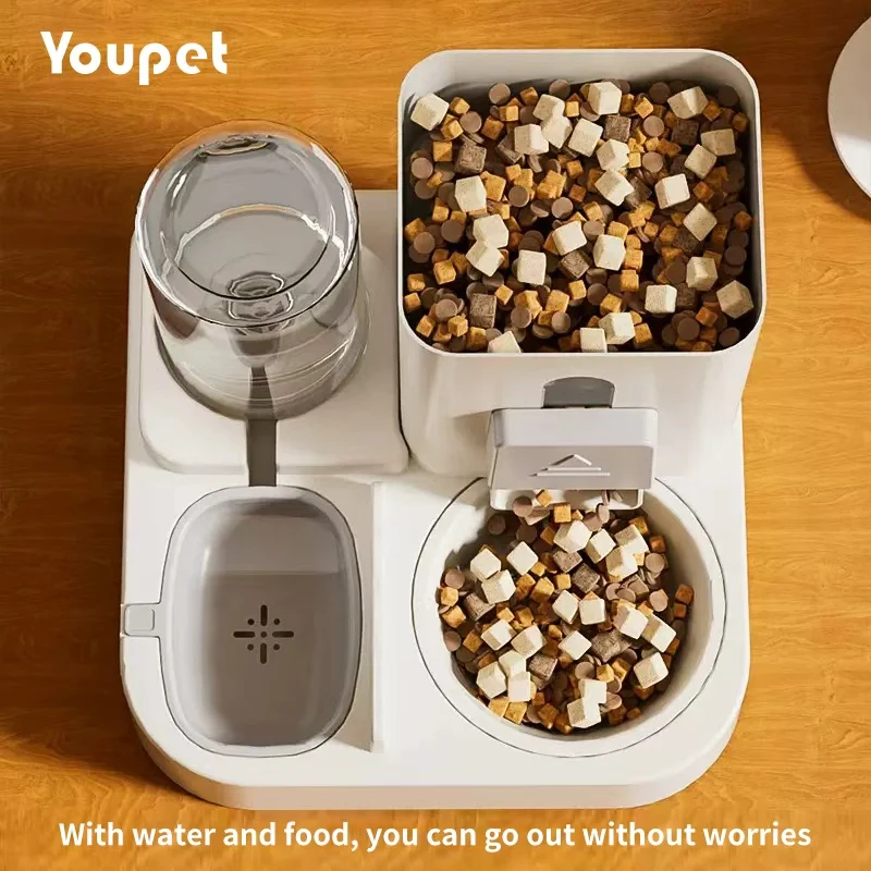Alimentatore automatico per ciotola per gatti con design a prova di fuoriuscite con fontana d'acqua Dispenser di cibo per animali domestici per cani di taglia piccola, media e grande - immagine 2