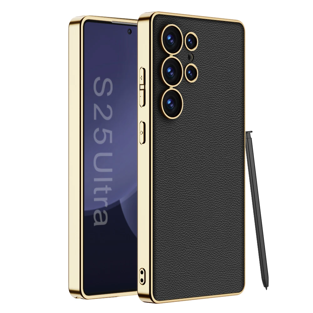 Luxury Plating Vegan Leather Phone Case with Soft TPU Edge and Anti-Drop Protection