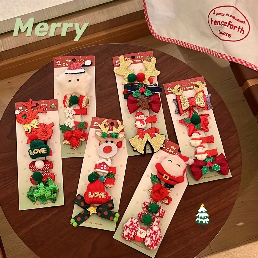 

Рождественский набор заколок для волос в виде оленя, украшение на Рождество, звезда, Детский Регулируемый зажим, детские подарки, тканевая детская заколка для волос с бантом