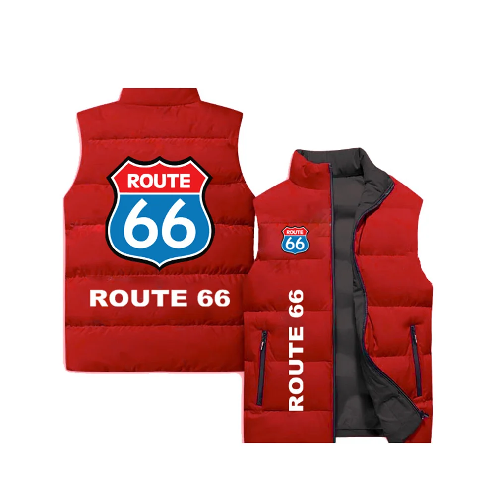 thumbnail image 1 of Chaqueta sin mangas con estampado 3D ROUTE 66 para hombre, chaqueta con cremallera y cuello alto para otoño/invierno, camiseta sin mangas versátil para la calle, 1 of 5