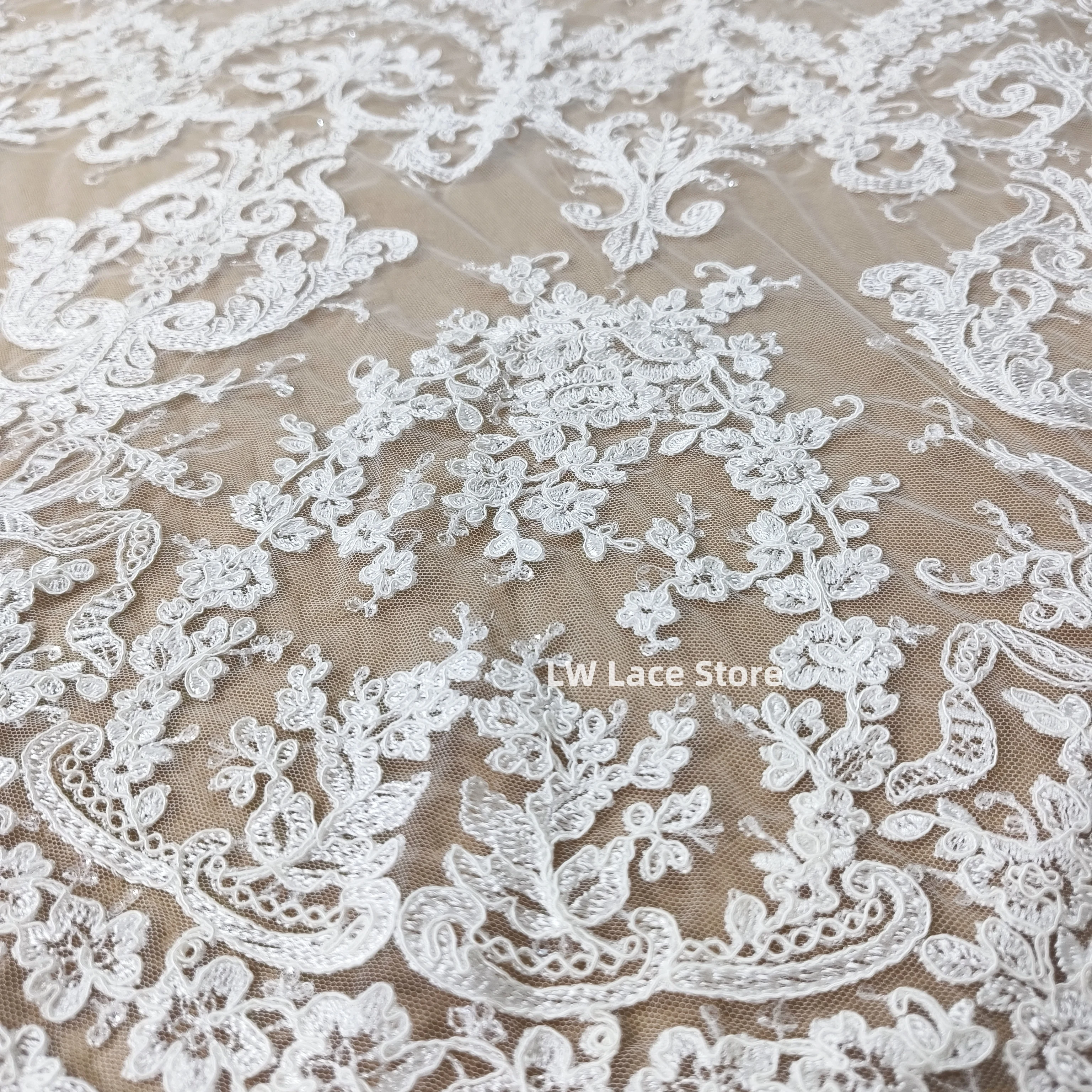 Tela de encaje bordado Vintage marfil de 130CM de ancho para vestidos de  novia y lentejuelas de encaje con estampado Floral de primera calidad a la  moda de lujo - AliExpress, image size:3072x3072