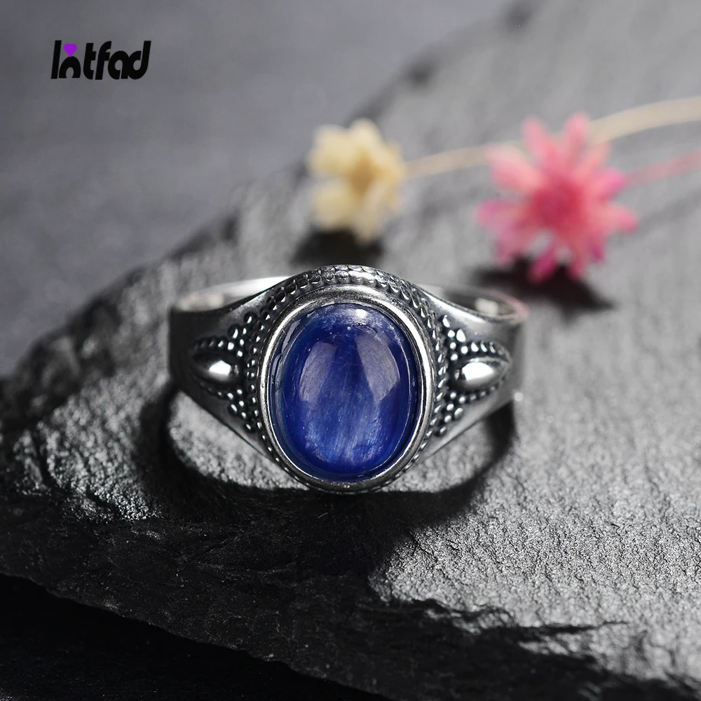 

Sterling Silver 925 Ring 8x10mm Natural Kyanite Finger Rings for Women Anniversary Party Jewelry Gift Fine Jewelry