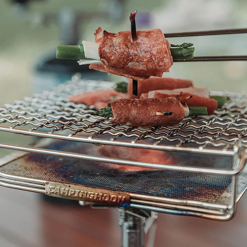 Grilling Basket CAMPINGMOON Camping Baking Net Foldable Furnace Grill Rack Portable StoveTop Grill Net Toast Baking Holder Heating Bracket