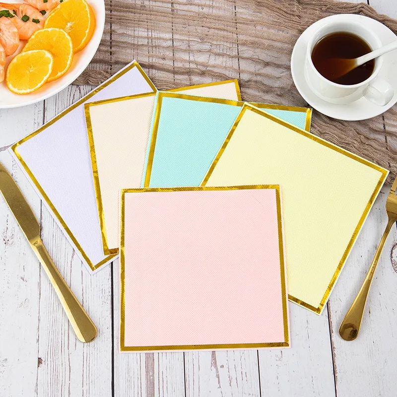 33x33cm Gold Plated Solid Color Table Dinner Tissue Napkin Paper 20Pcs/Pack Theme Party Restaurant Decoration paper napkins
