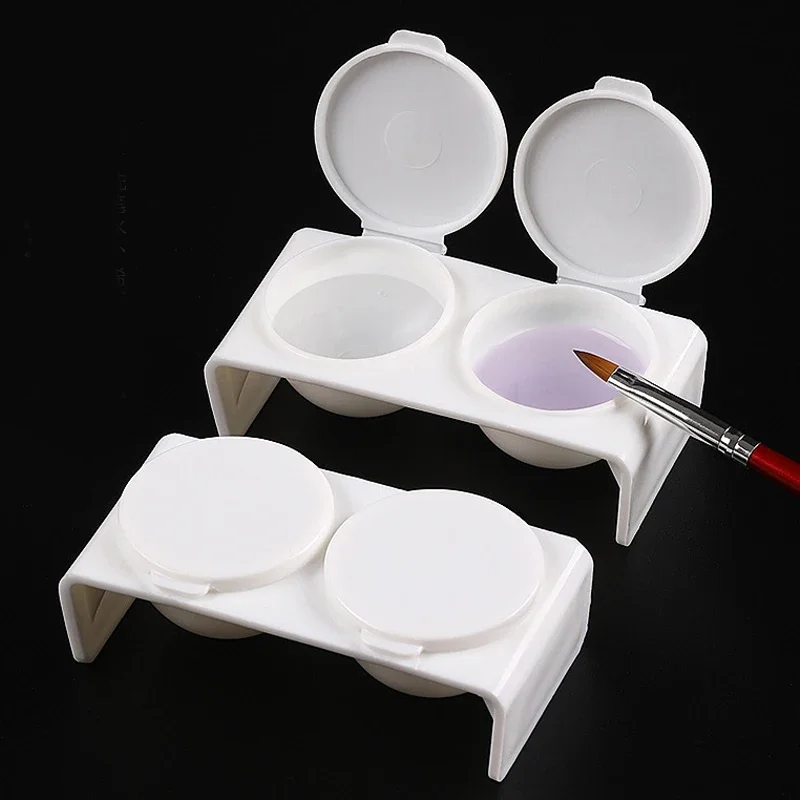 2Pcs Acrylic Liquid Dappen Dish Twin Cup Nail Art Pigment Holder for Monomer Nail Brushes Washing Manicure Tool