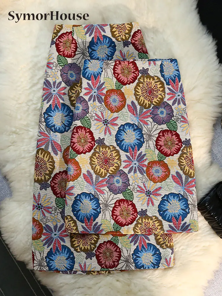 

Spring Summer Embroidery Women's Wrap Skirts New High Waist Vintage Office Ladies Prints Pencil Straight Midi Skirts Female