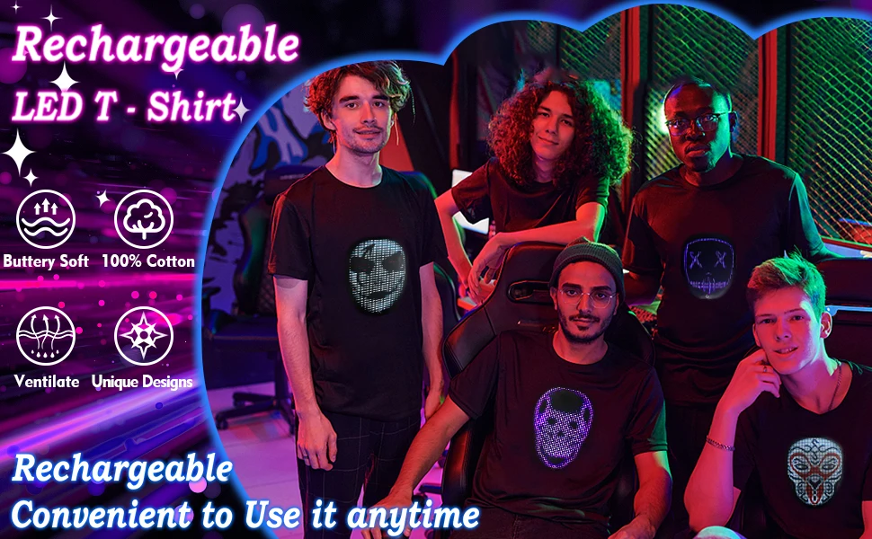Rgb Light up Bluetooth App Control LED Screen Removable T-Shirts LED Luminous Fa
