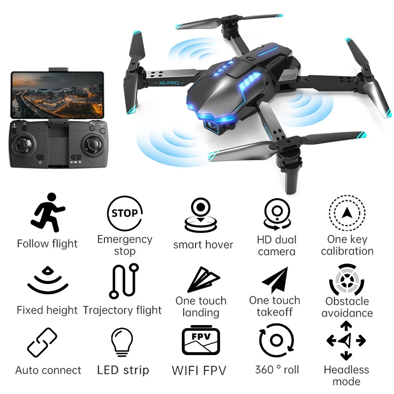 X6 Pro Drone 4k Hd Camera Threesided Obstacle Avoidance Air Pressure
