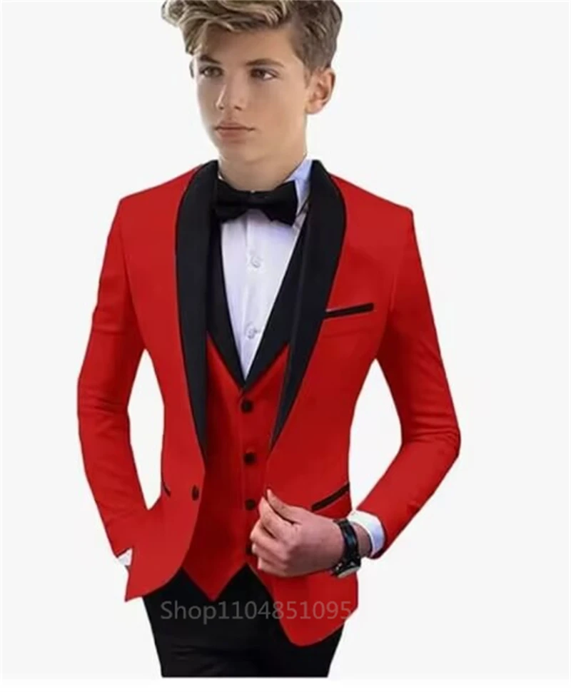 Handsome Boys Suit 3 Piece Suit Big kids Custom Suits 2-18 Years Old Wedding Tuxedo Shawl Lapel Blazer Vest Pants Set for Boys