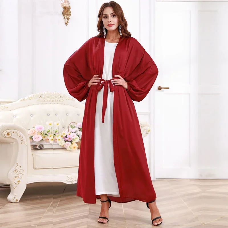 2023 Islam Ramadan Abaya Solid Color Casual Abayas for Women Loose Ladies Dress Belt for Middle East Dubai Turkey Ladies Outfits