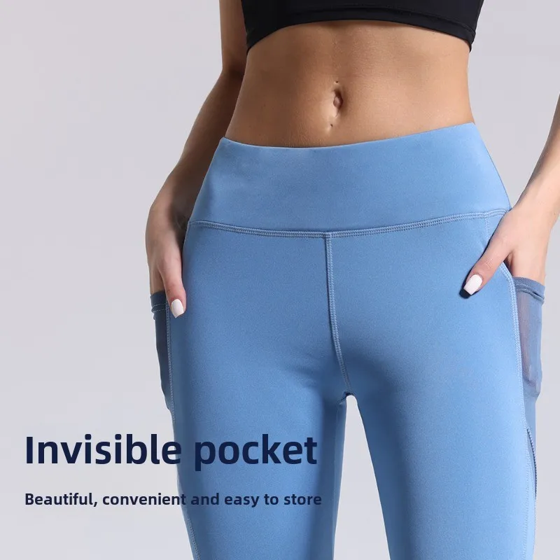 New Yoga Pants Women's High Waist Pocket Mesh Breathable Casual Fitness Sports Large Size Leggings Women Clothing