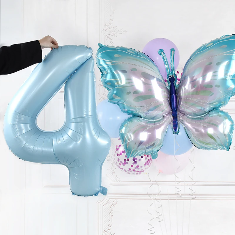 10 sztuk/zestaw motyl 40 cali balony cyfry niebieski motyl z balonów foliowych dla dzieci dekoracje na przyjęcie urodzinowe ślub Baby Shower Globos