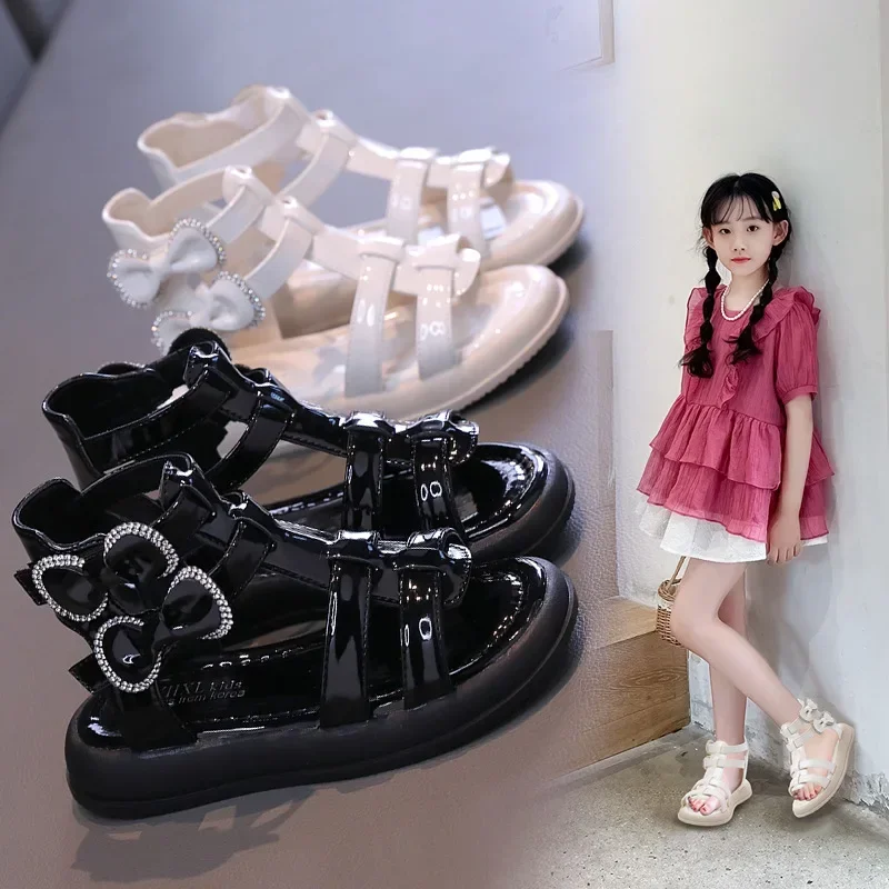 

Сандалии в римском стиле для девочек, детские пляжные сандалии, Новинка лета 2024, модная обувь принцессы с мягкой подошвой для маленьких девочек