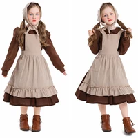 Robe de Cosplay de demoiselle d'honneur cendrillon pour filles, Costume de fête d'halloween, déguisement de spectacle sur scène, vêtements pour enfants, tablier, foulard 5