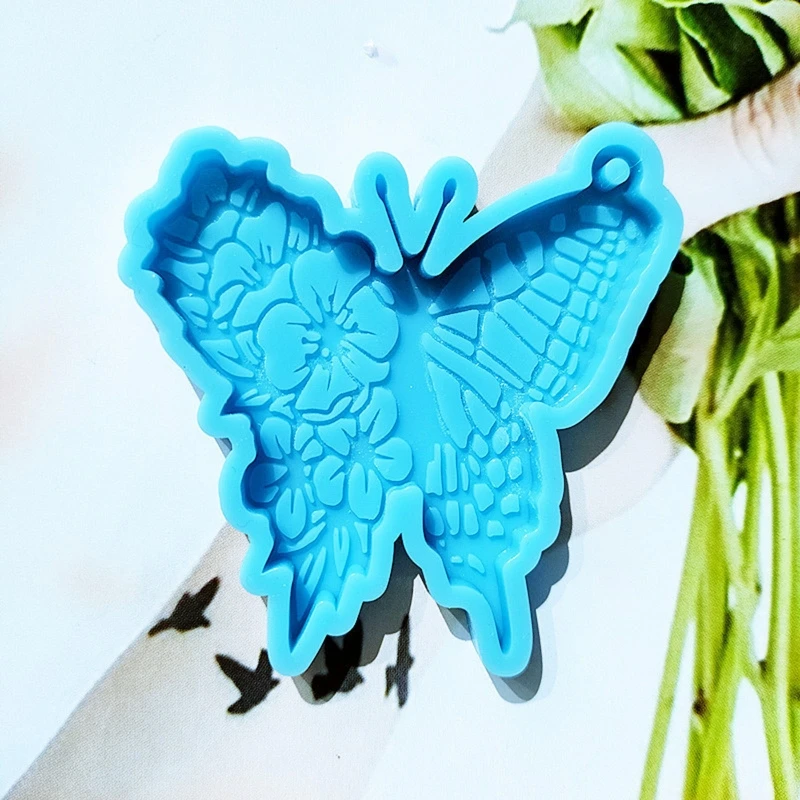 

Y4QE Silicone Keychain Mold for Butterfly Pendant Epoxy Casting Mould with Hole for D