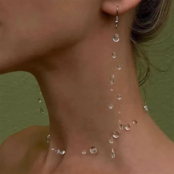 Water Drop Necklace Transparent Raindrop Earrings Minimalist Ice-Clear Dewdrop Jewelry for Women Elegant Accessories Gift 1