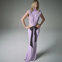 Sexy Elegant Backless Bow Lace Up Maxi Dress Women Sleeveless Hollow Out Party Evening Long Dresses White Purple Robes - Image 6