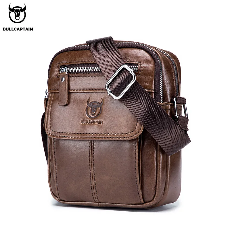 Bullcaptain Casual Men's Shoulder Bags Business Messenger Bag high-Quality Men's Cow Leather Bag's Mini Large Capacity Pocket