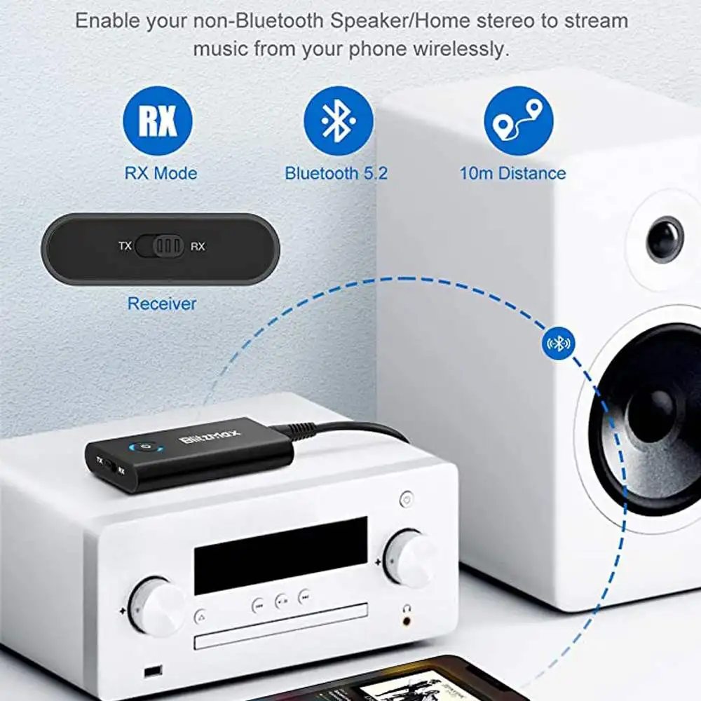 Blitzwolf BlitzMax BT05 송신기 수신기 bluetooth V5.2 TV PC 스피커 용 적응 형 낮은 대기 시간 HiFi 사운드 무선 어댑터