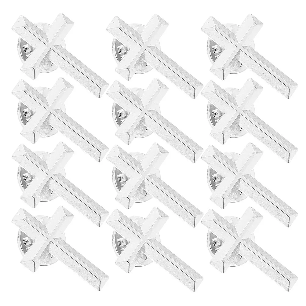 12Pcs 크로스 라펠 핀 합금 브로치 3차원 디자인 의류 모자 가방 액세서리 독특한 금속 보석 스틱핀 DIY
