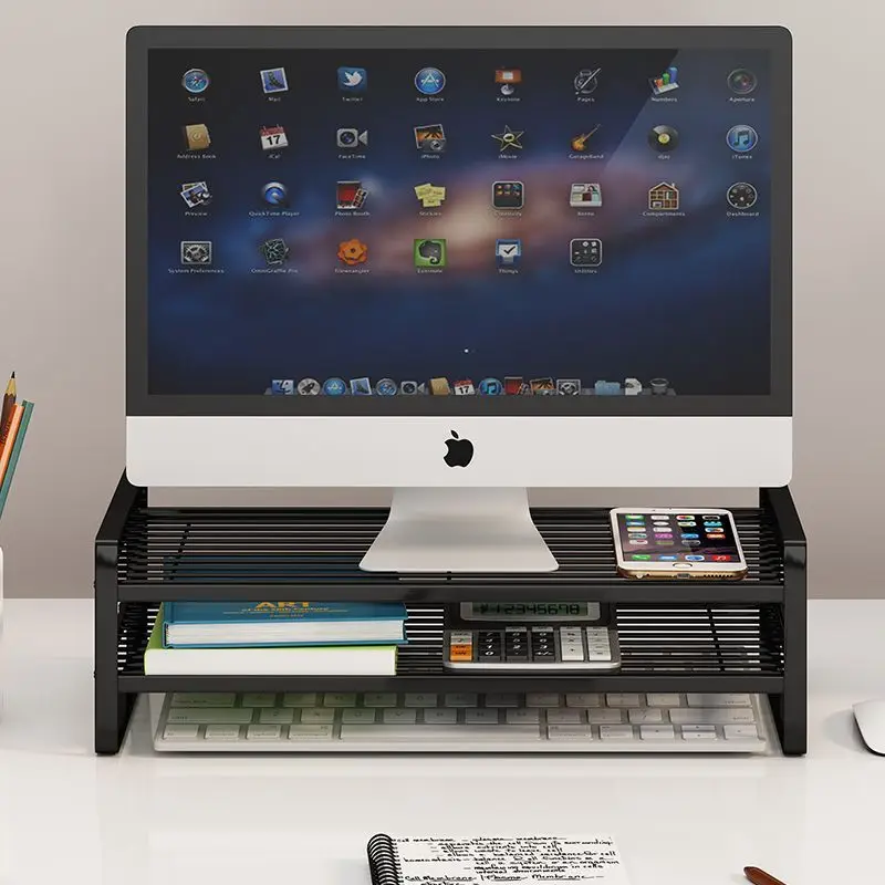 Laptop Stand Cooling 2-Layer Metal Hollow Out Storage Rack Office Desk Storage Dormitory Desktop monitor stand