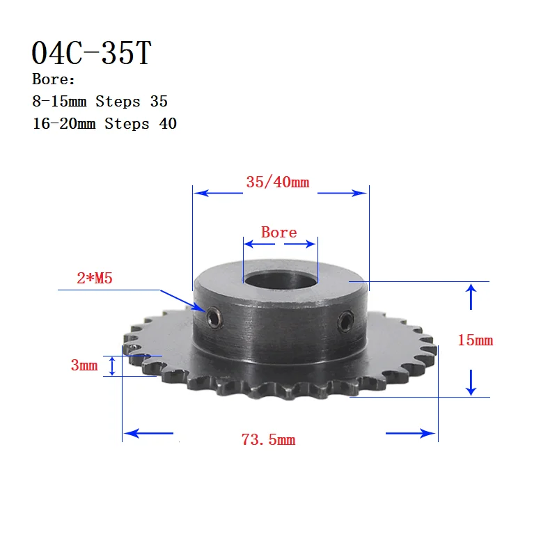 1pcs 04C 체인 기어 45    강철 30T/35T/36T/40T 치아 상단 와이어 구멍 6-20mm를 가진 산업 스프로킷 휠