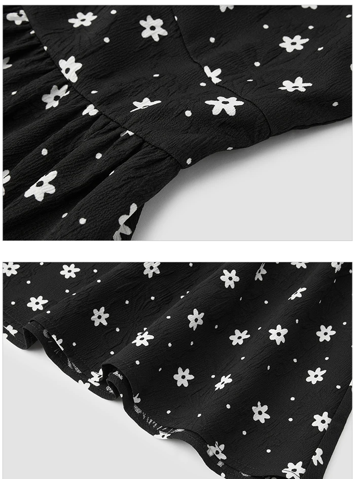 Dress Women Texture Fungus Edge Floral Dresses Temperament Autumn New Waist Square Collar Dress