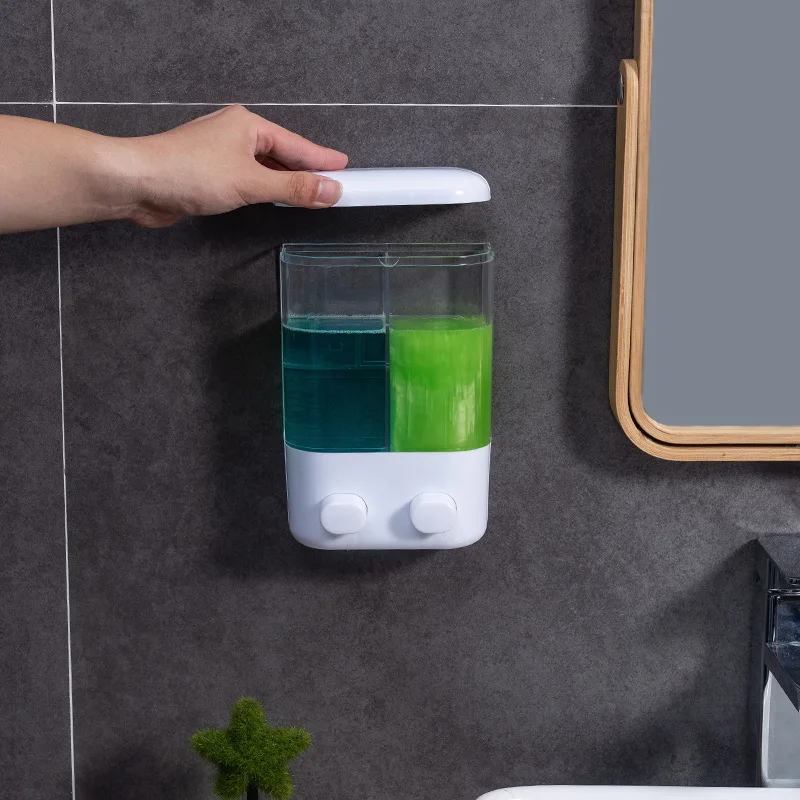 New Bathroom Non-punching Manual Press Soap Dispenser Wall Hanging Traceless Paste Disinfectant Bottle Transparent Divided 5