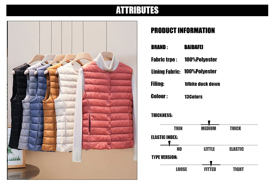 Description Picture 2 of item90% Matt Fabric Women's Warm Vests Ultra Light Down Vest Women Two Ways Waistcoat Portable Warm Sleeveless Winter Liner