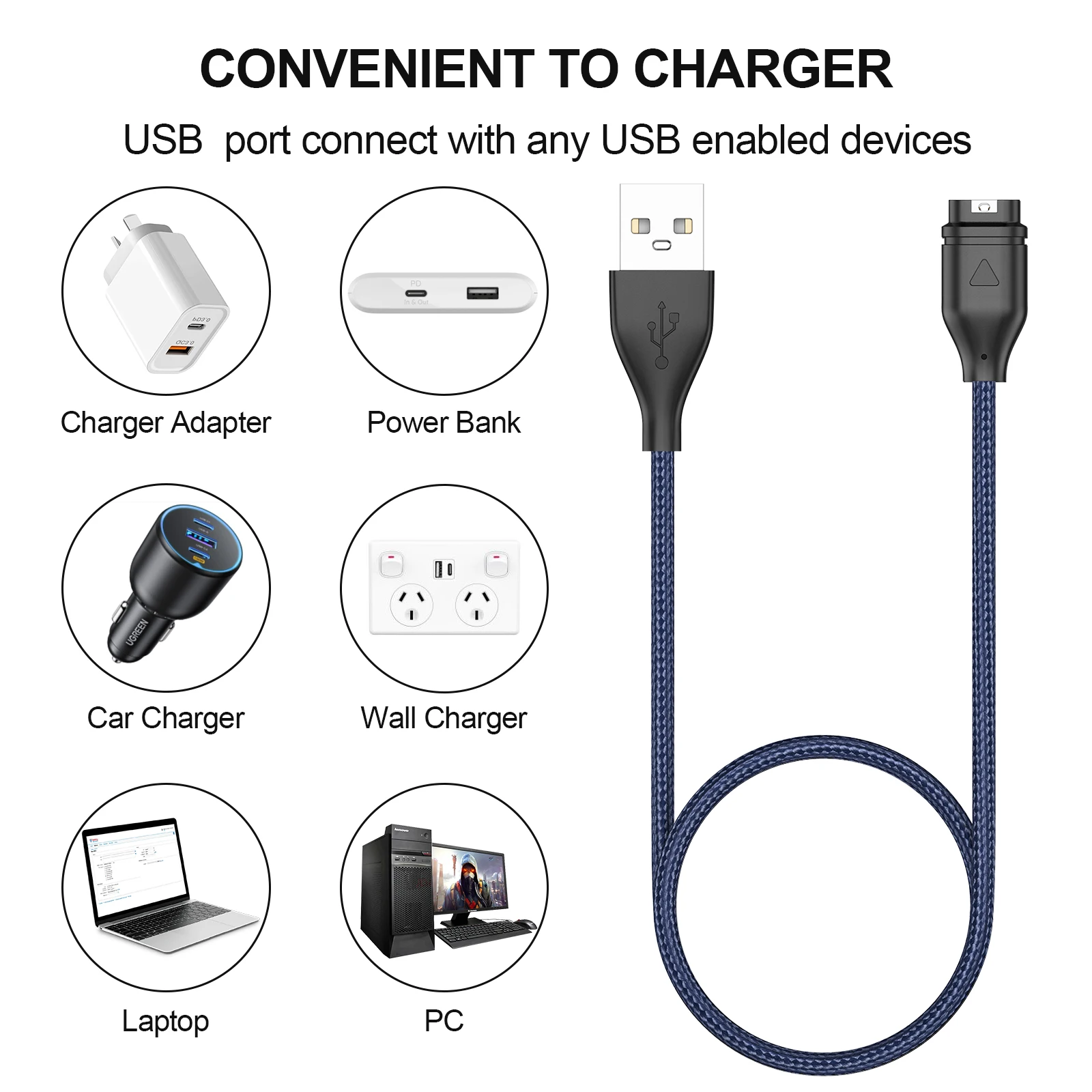 รูปสินค้า สายชาร์จ USB คุณภาพสูง สำหรับ Garmin หลายรุ่น