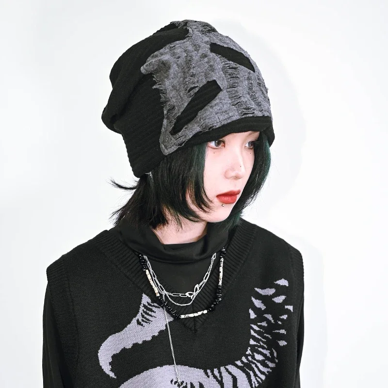 

SweetCool Autumn Winte Streetwear Harajuku Punk Gothic Hot Girl Casual Hat Black Splicing Fashion Hip Hop Y2k Hat