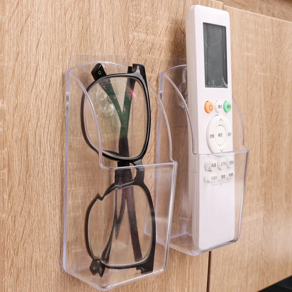 5/1Pc Wall Mounted Storage Box Acrylic TV Air Conditioner Remote Control Holder Multi-function Transparent Storage Box with Hook 2