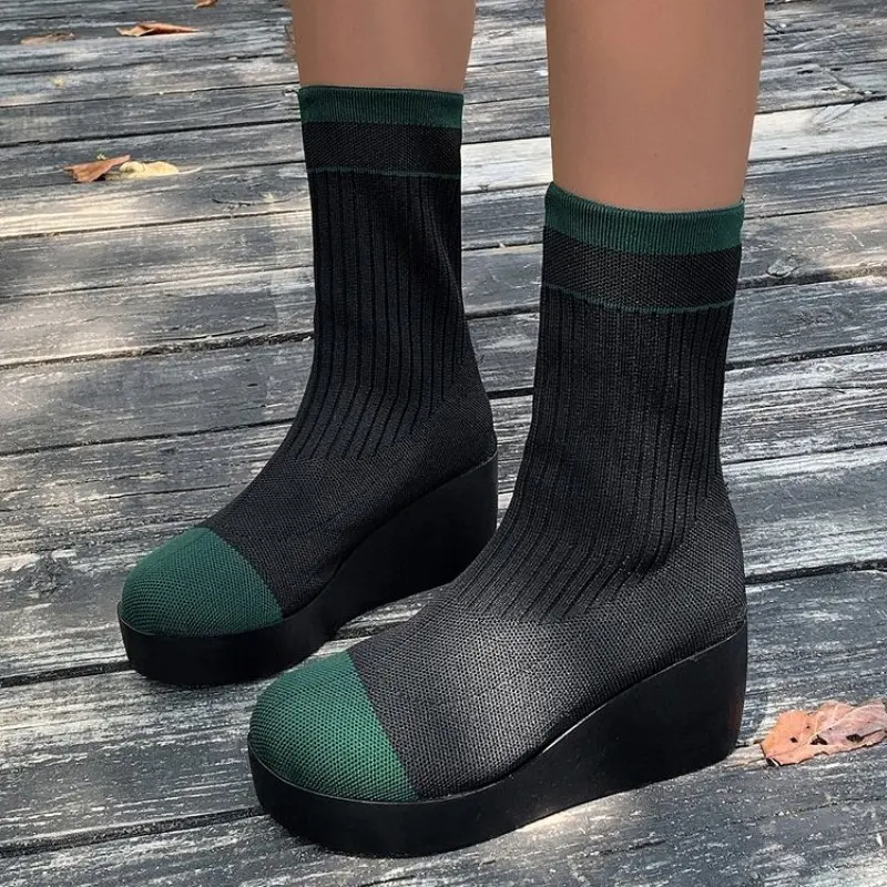 Winter Platform Wedge Women's Fashion Ankle Thick Boots Gothic Fashion Fashion Style Shoes Comfortable Punk Boots Plus Size 43