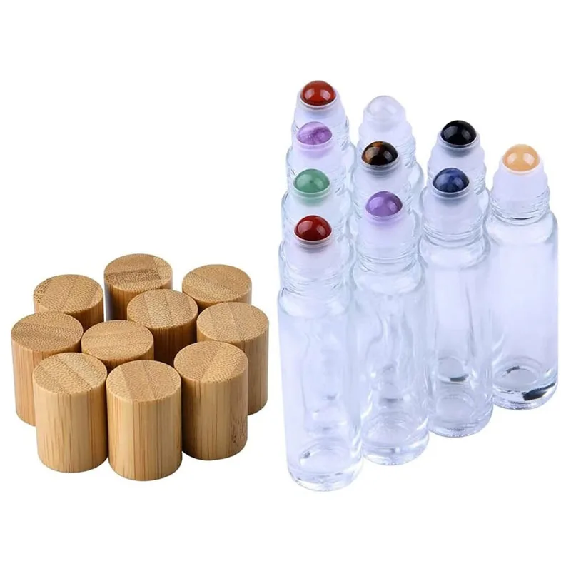 10pcs Essential Oil Chakela Gemstone Roller Bottles 10ml 10 Pcs With
