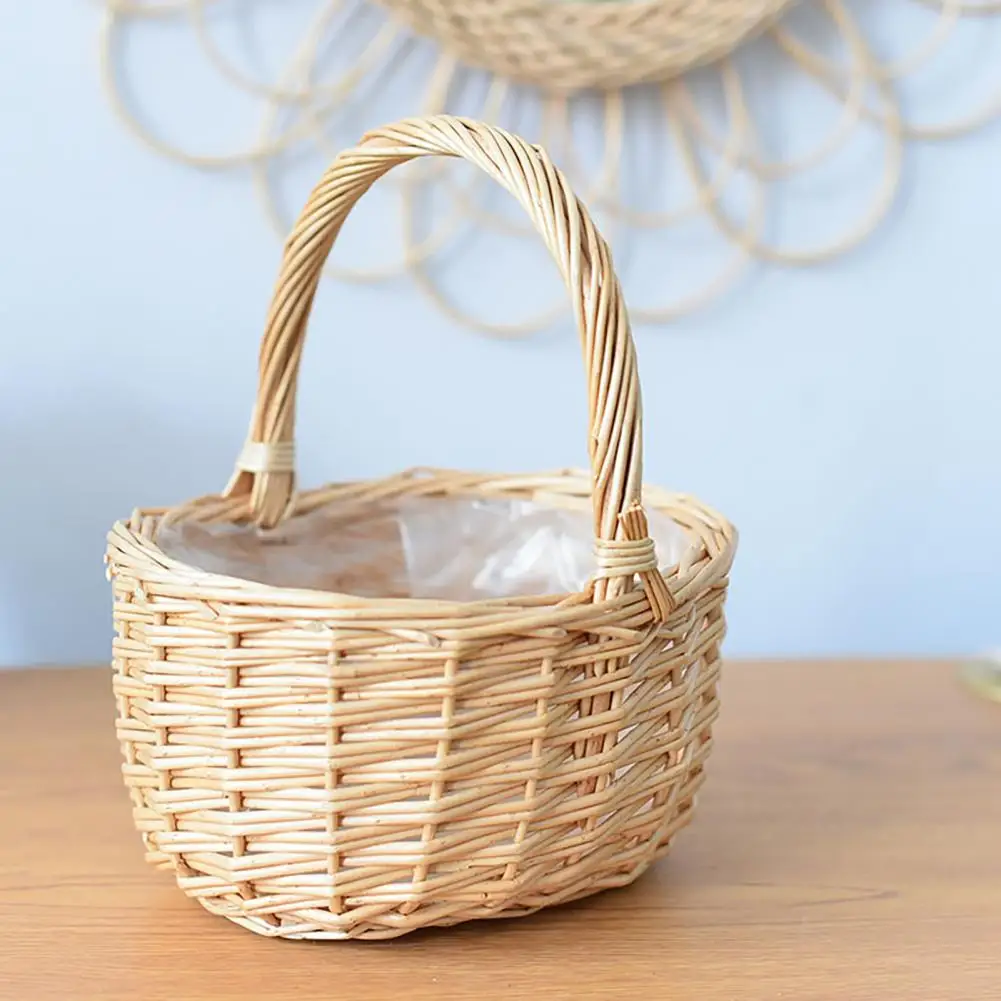 Storage Basket Beautiful Handle Design Rattan Flower Basket Basket Container Wedding Girl