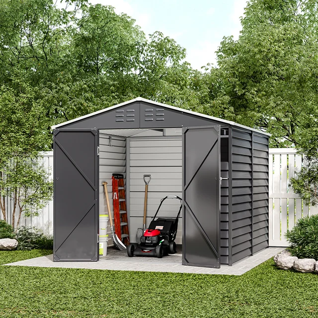 【Breeins】Outdoor Lockable Steel Storage Shed Building CharcoalModern style with Windows