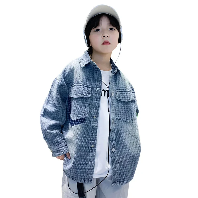Loose Fit Boys Denim Shirt Jacket Spring Autumn Korean Style Children's Clothing Cool Trendy Top for Boys Toddler Kids