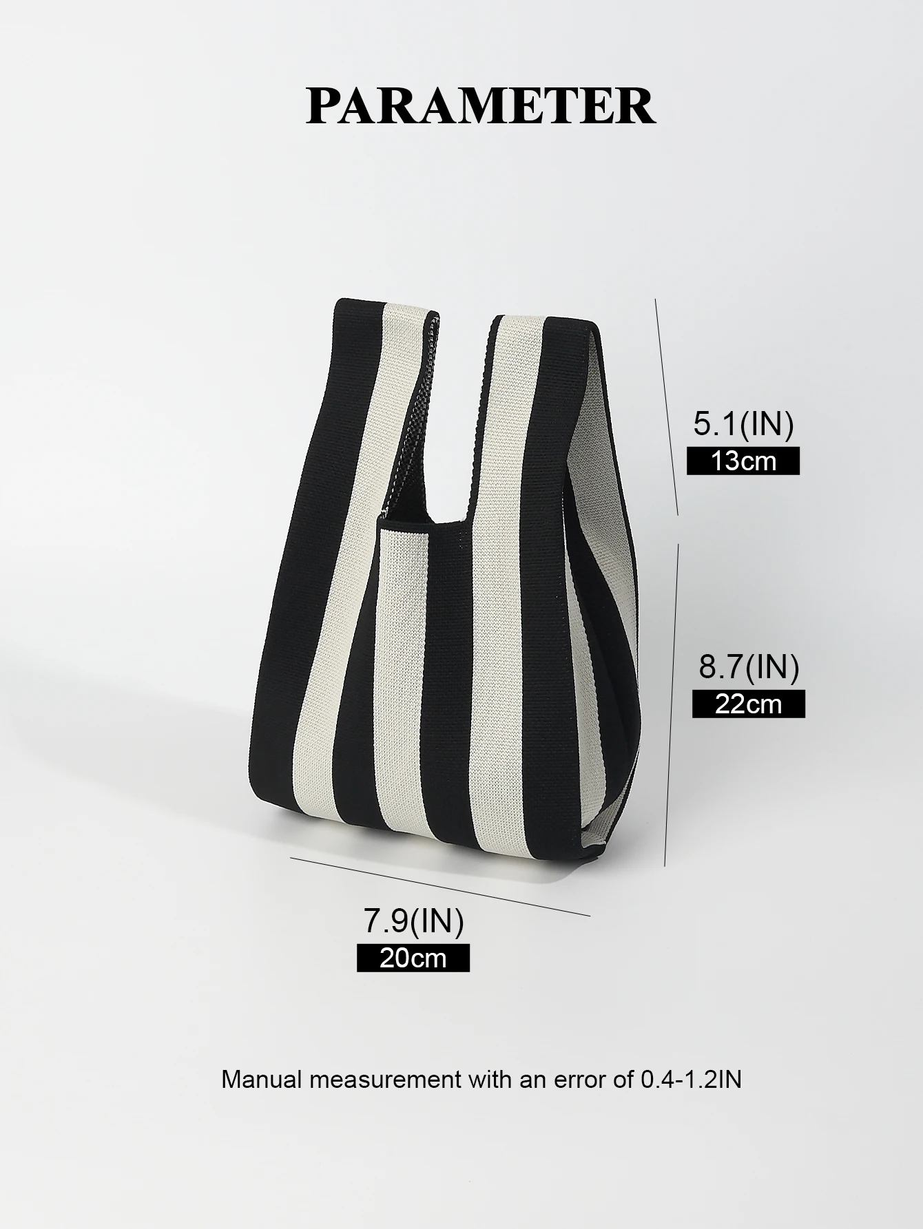 1 piece of striped knitted hollow breathable hook woven lightweight and foldable portable open casual women's handbag, gift stor 5
