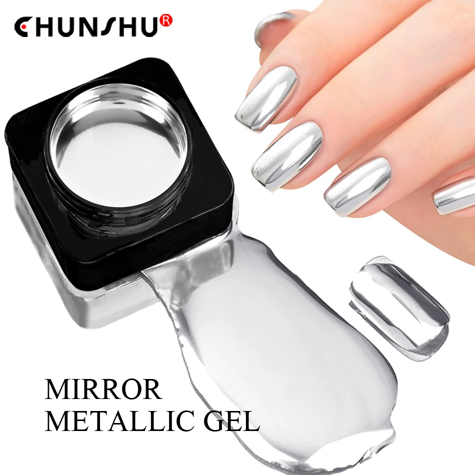 

CHUNSHU Upgrade Silver Mirror Effect Metallic Nail Gel 5ml Painting Flower Drawing Lines French Nails Art Semi-Permnent Varnish