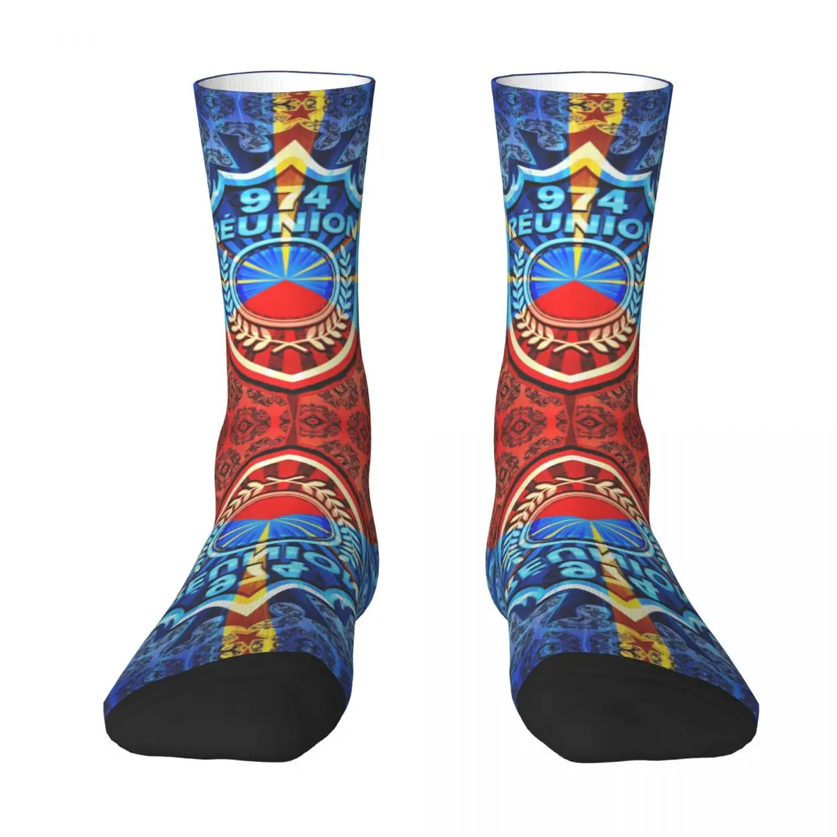 

974 Reunion Mavﾩli Coat Of Arms Tapestry Color contrast socks Infantry pack Compression Socks Novelty Creative Adult Socks