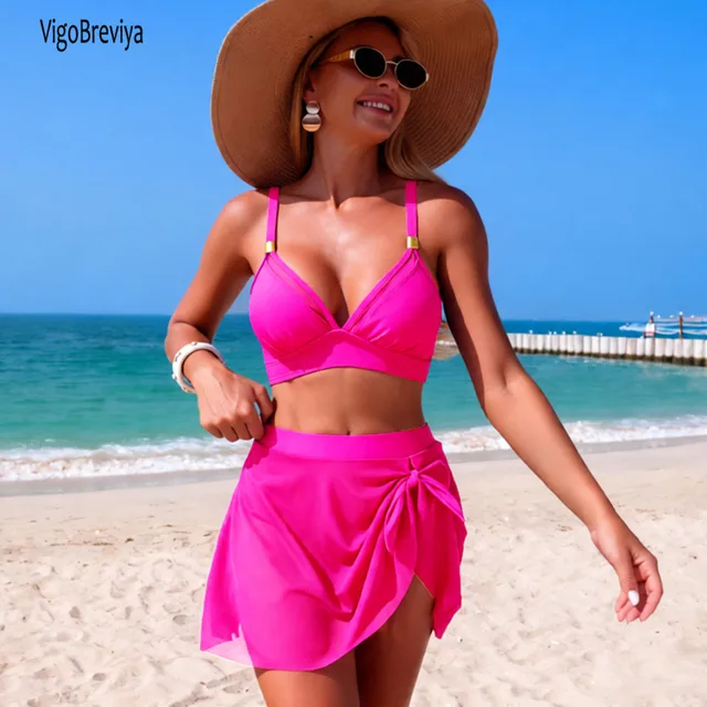 VigoBreviya 2026 Traje de Baño de Dos Piezas para Mujer, Bikini de Malla Negra con Nudo y Cintura Alta, Traje de Baño Sólido para Playa 3